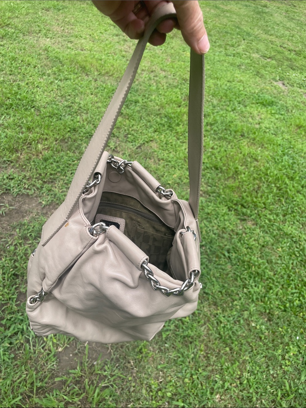 Furla Taupe Leather Hobo with Silver Chain Detail - Picture 8 of 11